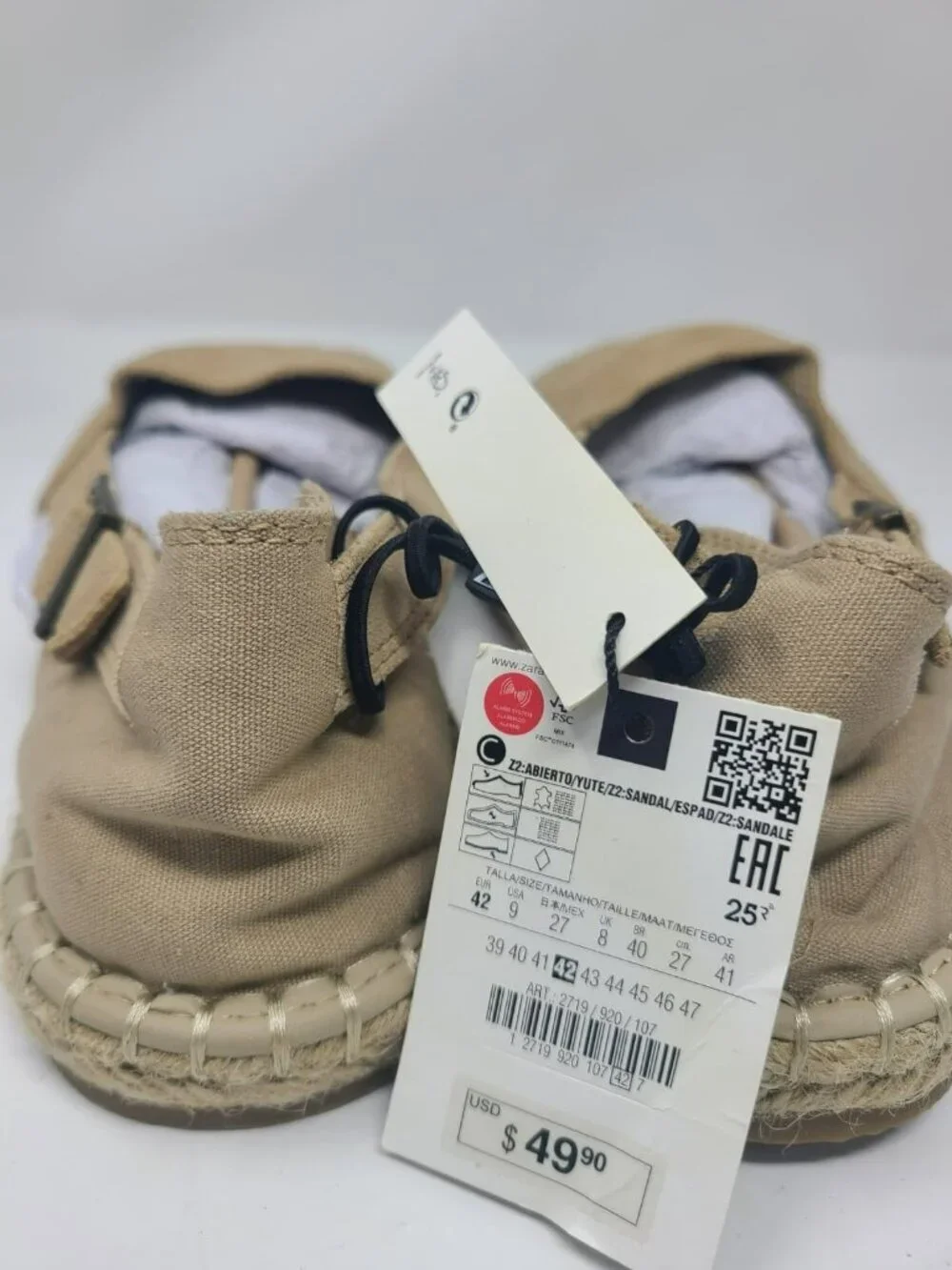 Zara Mens Suede Espadrille Sandals in Beige Size 9 2719/920